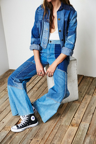 225721 Vintage Patchwork Printed Denim Overall