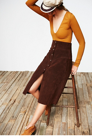 Vintage Suede Button Skirt at Free People Clothing Boutique