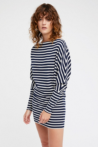 NWT $250 Free People Elle Black Nude Striped Lace Illusion Mini Dress Size 0